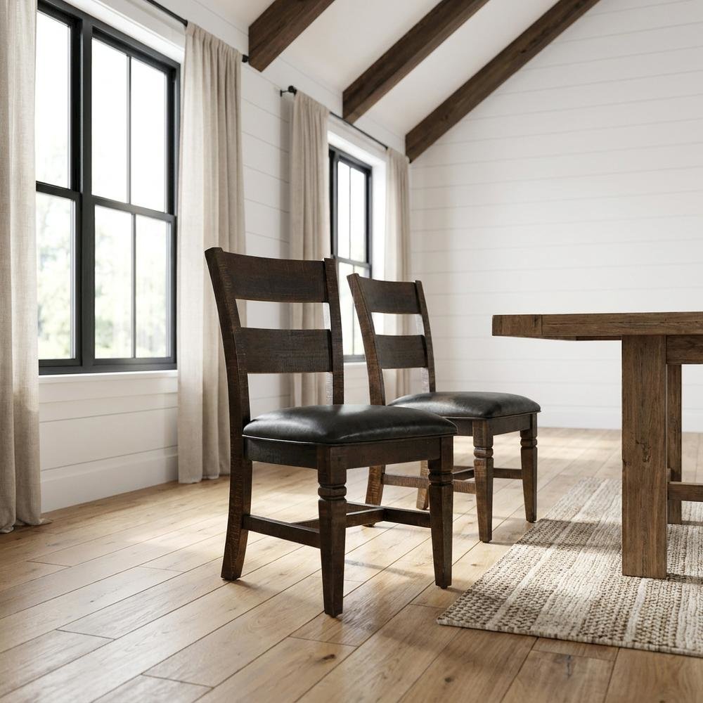 Dark Brown Ladderback Wood Dining Chairs Set of 2 with Transitional Style. Picture 3