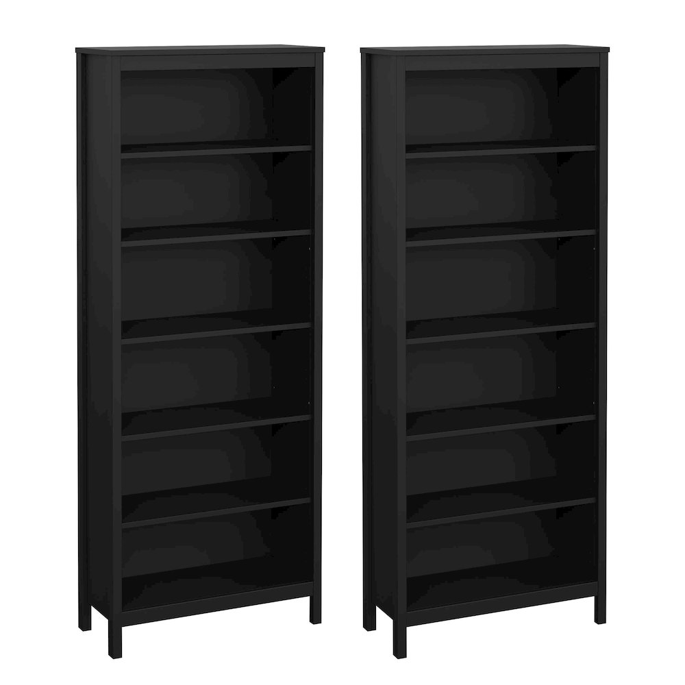Madrid 2-Piece Tall Bookcase Set for Full Wall Storage, Matte Black. Picture 1