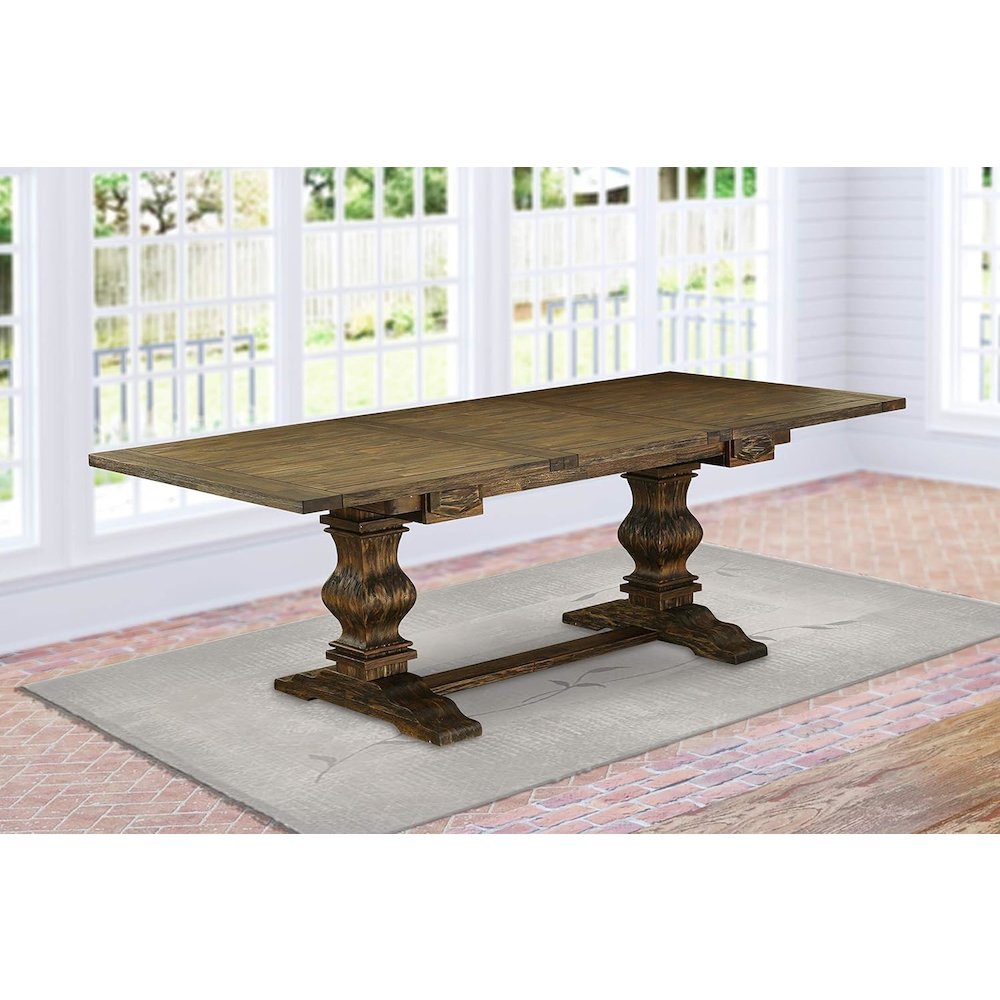 East West Furniture LAT-07-TP Lassale Dining Room Rectangle Kitchen Table Top with Removable Leaf & Double Pedestal Base, 42x92 Inch, Jacobean. Picture 2