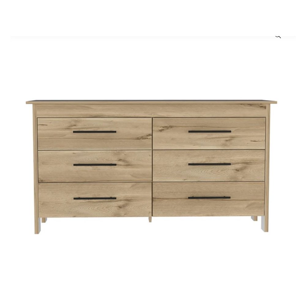 HMS 6 Drawer Double Dresser Light Oak / White MDF. Picture 1