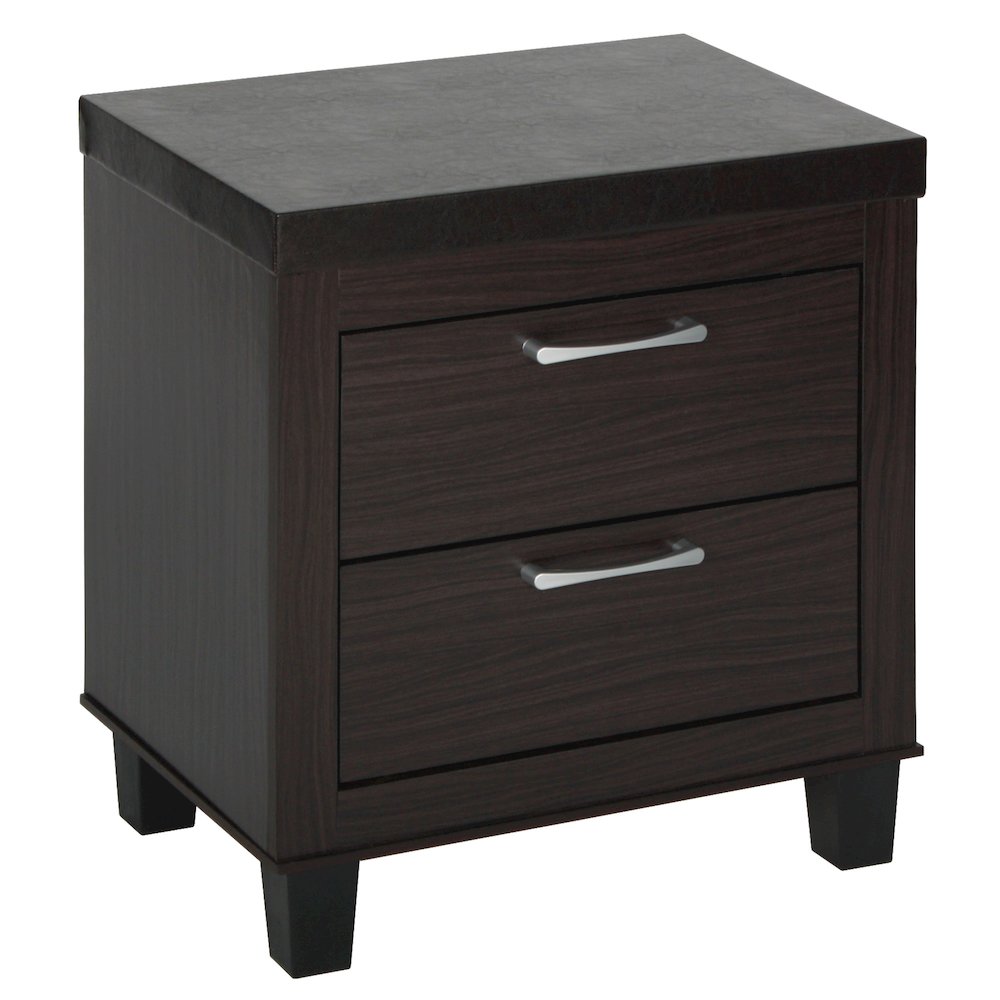 Better Home Products Elegant Mid Century Modern 2 Drawer Nightstand in Tobacco. Picture 1
