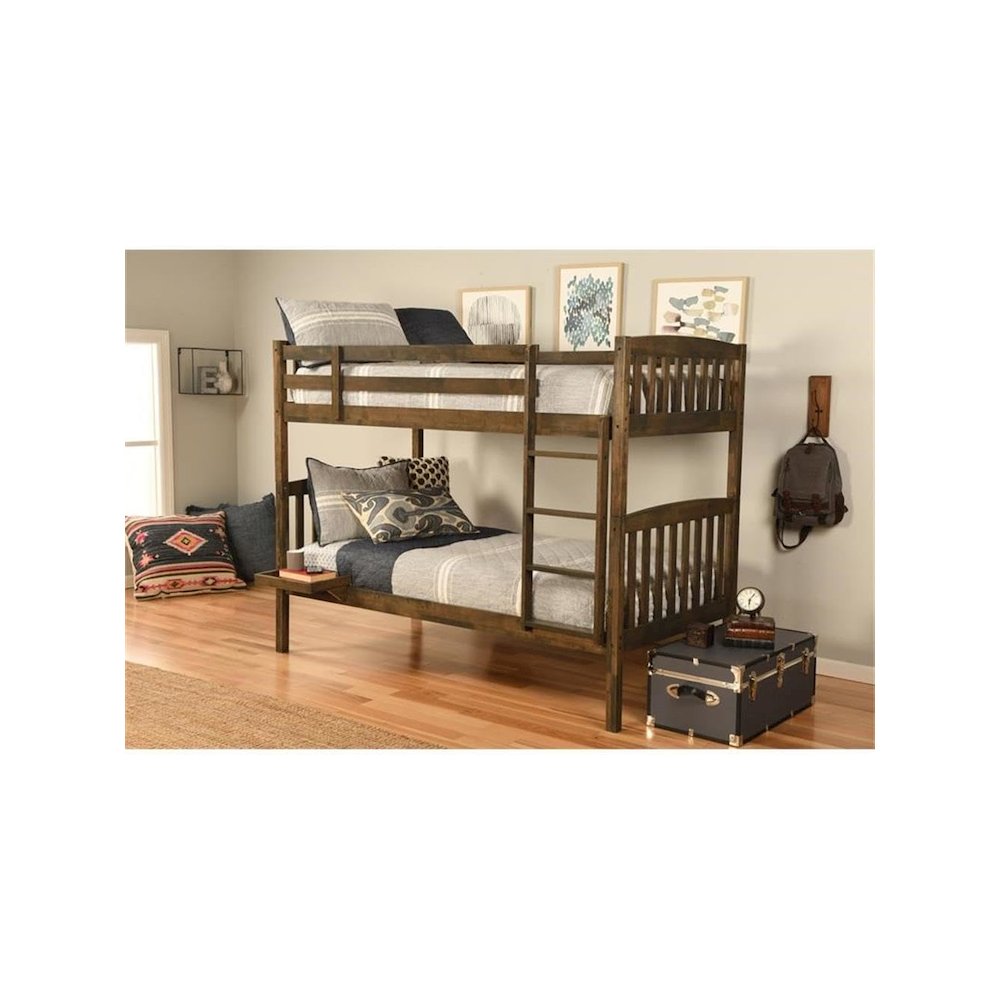 Claire Twin Wood Bunk Bed with Tray in Brown-Mattresses Not Included. Picture 8