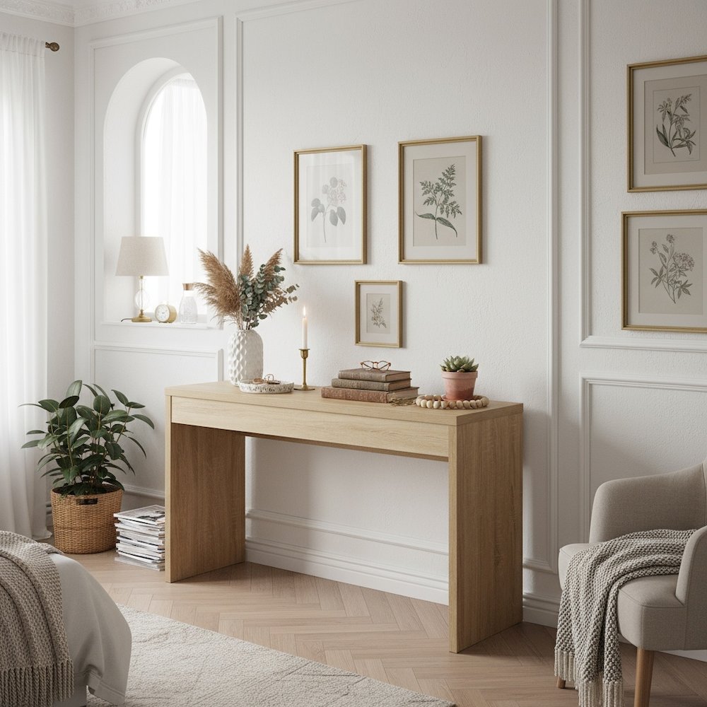 Console Table Desk, White, 48 Inch, Entryway, Woodgrain. Picture 2