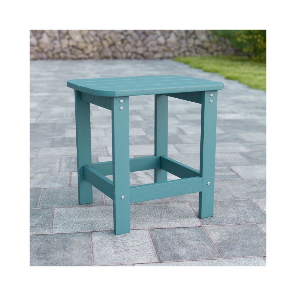 All-Weather Poly Resin Wood Adirondack Side Table in Sea Foam. Picture 2