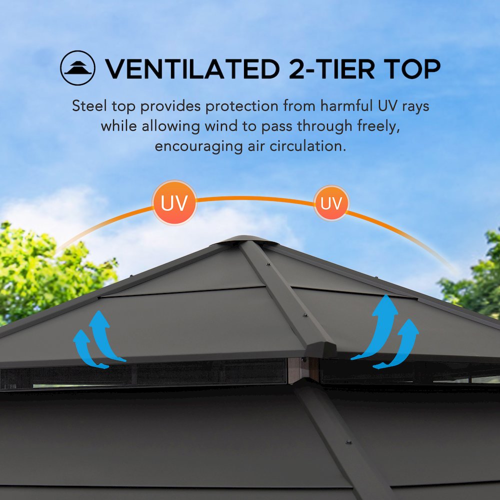 10 ft. x 12 ft. Heavy-Duty Steel Hardtop Gazebo with Mosquito Netting. Picture 5