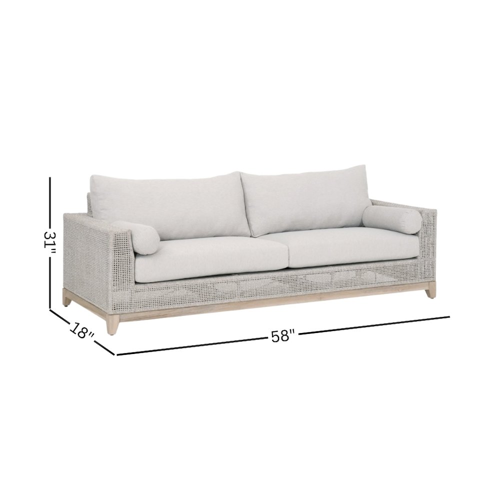 White Outdoor Sofa 90 Inches, Teak Base, Rope Weave, Removable Cushions. Picture 13