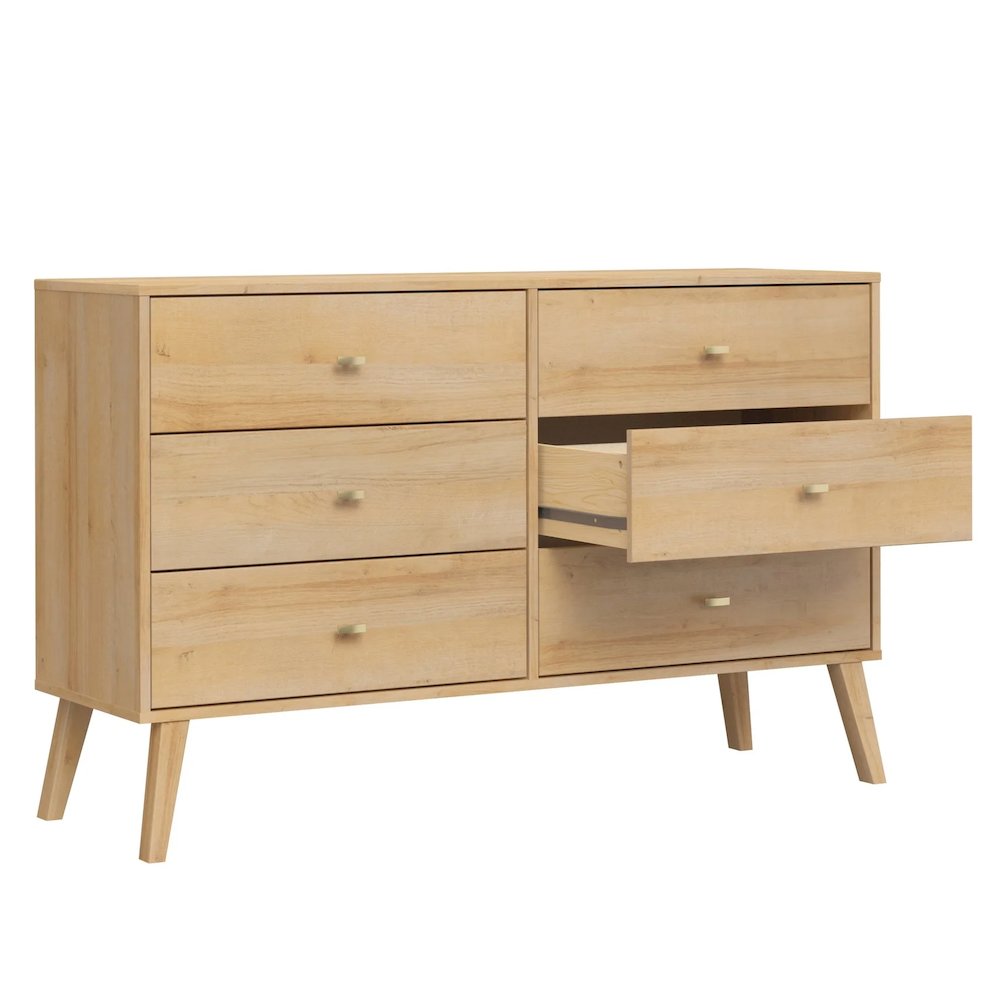 Milo 6-Drawer Wide Dresser Natural Oak Engineered Wood for Bedroom. Picture 3