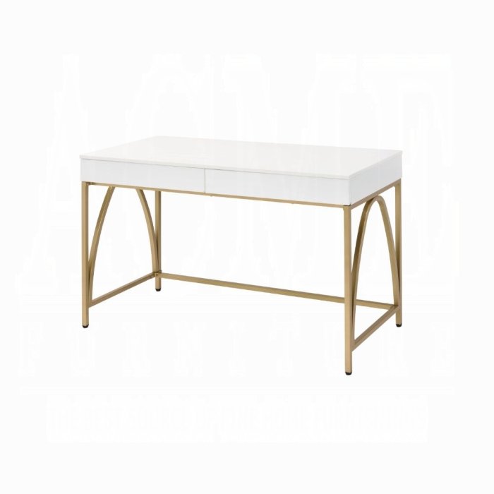 Desk, White High Gloss & Gold 92660. Picture 1