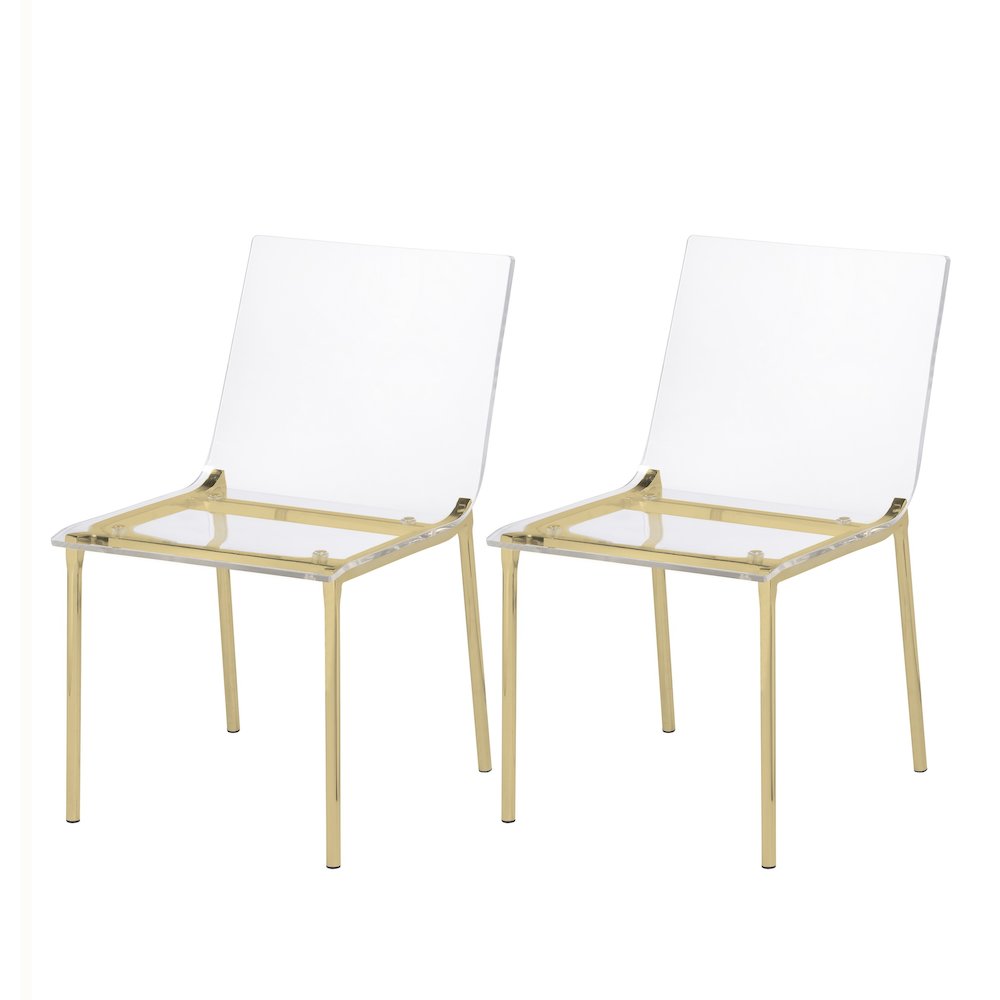 Gold Lucite Acrylic Ghost Clear Dining Chair Set of 2. Picture 1