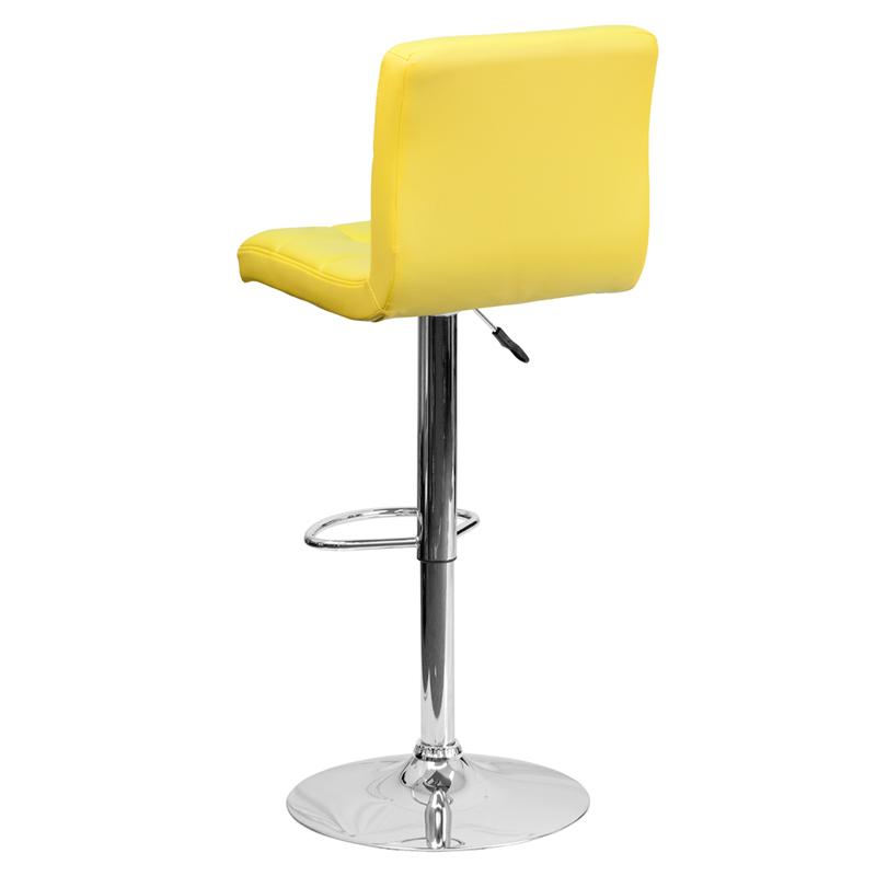 Contemporary Yellow Quilted Vinyl Adjustable Height Barstool with Chrome Base. Picture 3