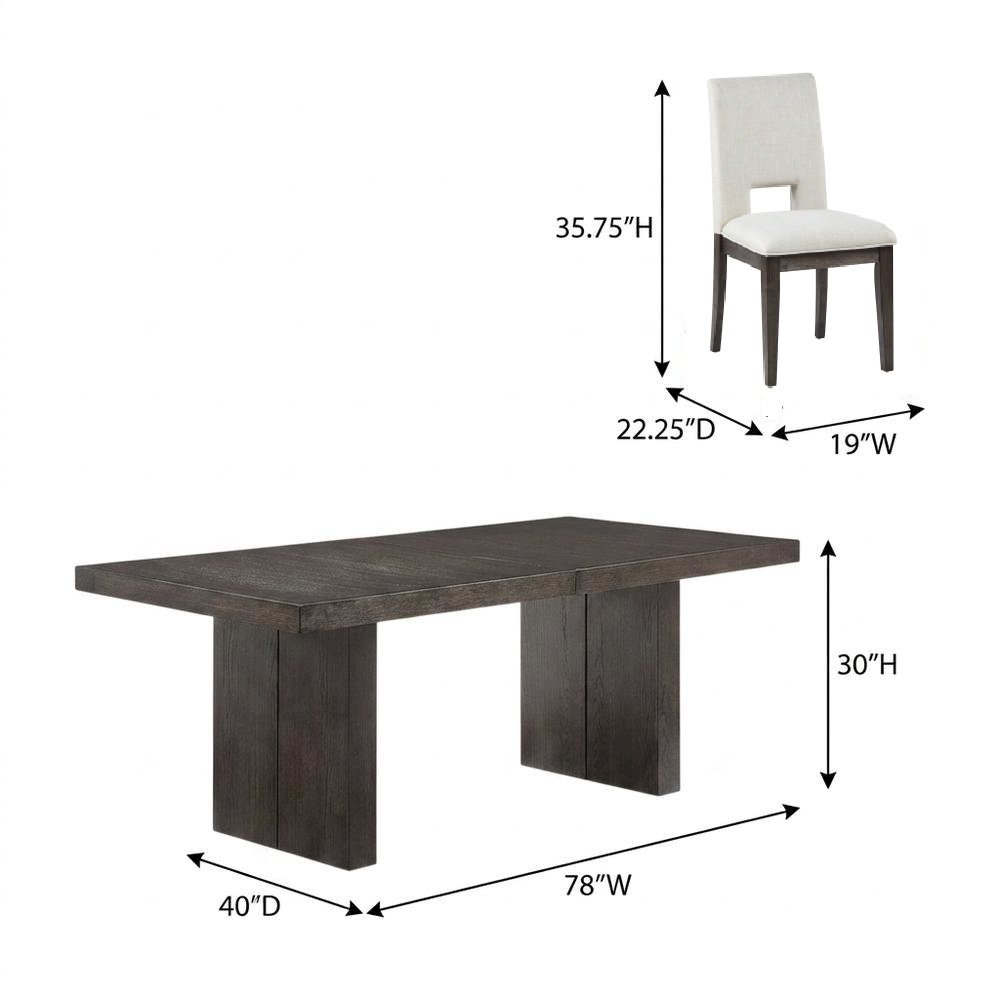 Rubberwood Extendable Dining Table and Linen-Look Upholstered Chairs Set, White. Picture 6