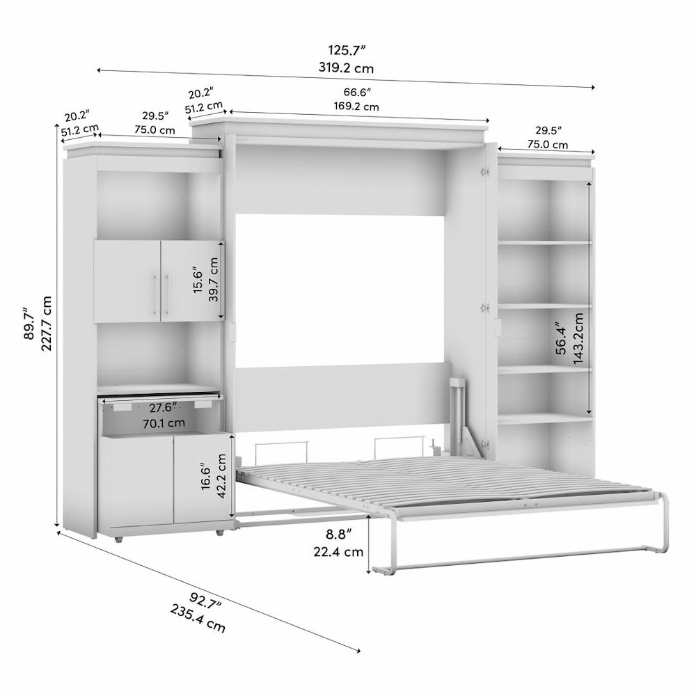 Queen Murphy Bed with Shelves and Storage Cabinet with Fold-Out Desk (126W). Picture 11