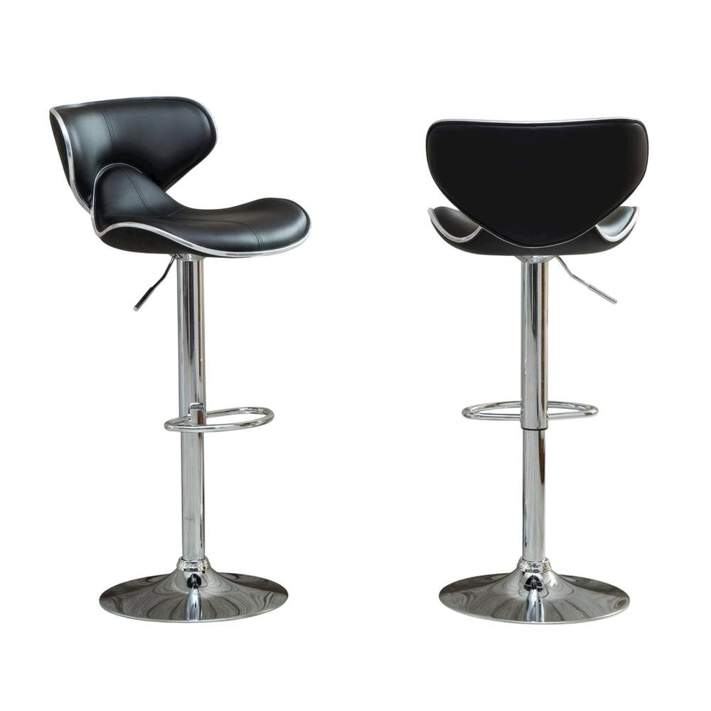 Black Leatherette Adjustable Swivel Barstool with Chrome Base, Set of 2. Picture 1