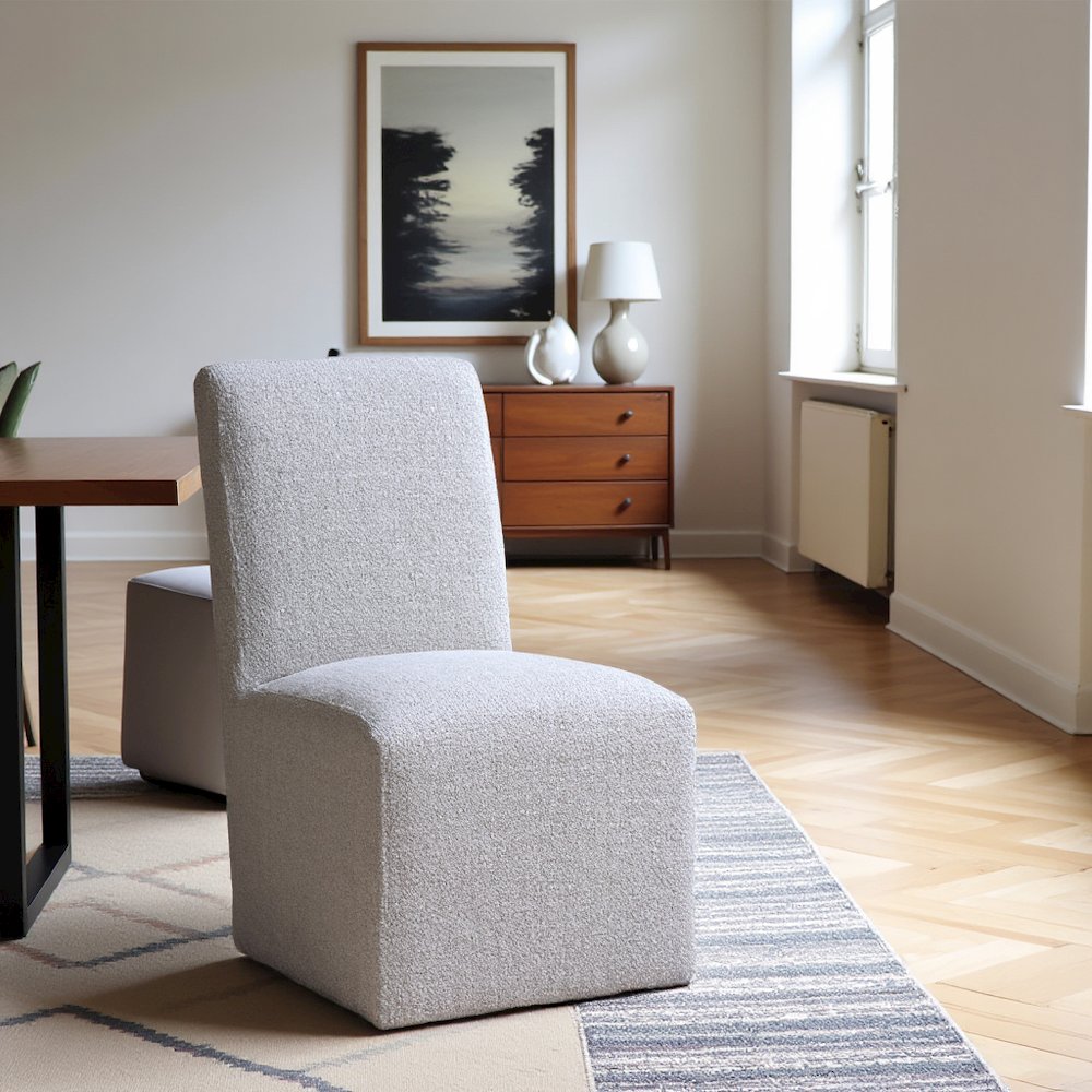 Gray Upholstered Dining Chairs Set of 2 with Solid Wood and Casters. Picture 9