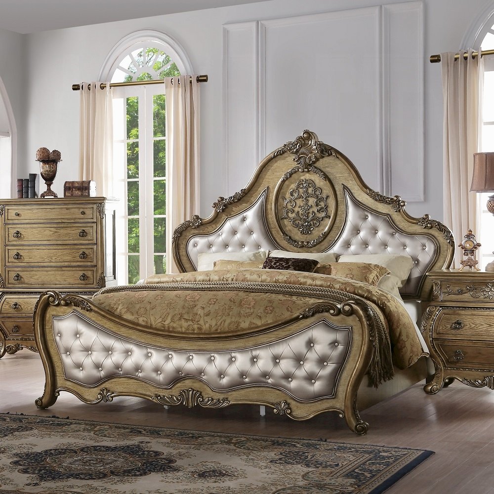 ACME Ragenardus Eastern King Bed, PU & Vintage Oak (1Set/3Ctn). Picture 3