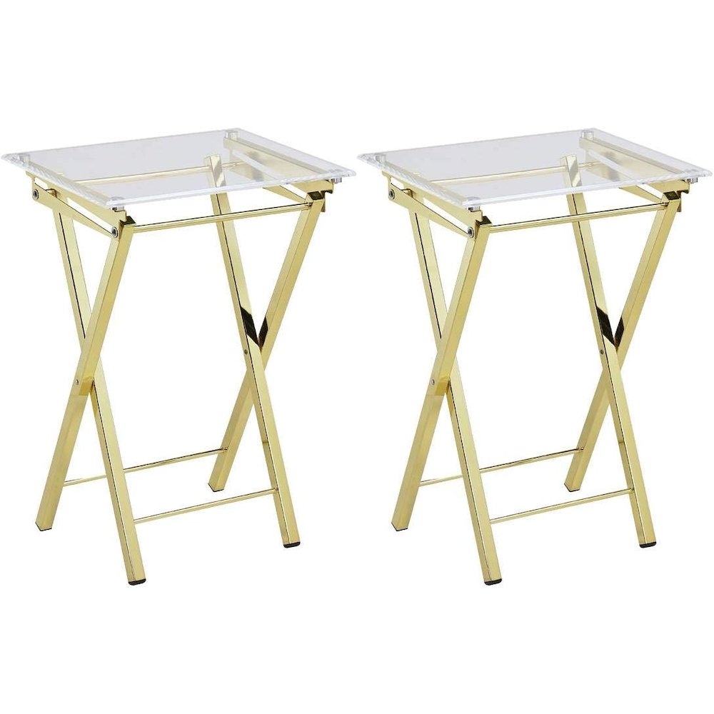 Gold Lucite Acrylic Folding Tray Table Glam Set of 2. Picture 1