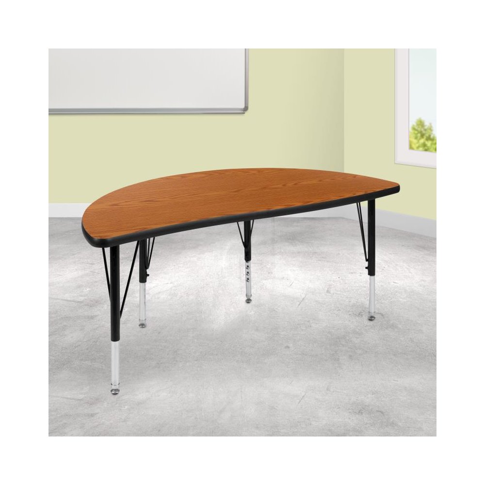 47.5" Half Circle Wave Flexible Collaborative Oak Thermal Laminate Activity Table - Height Adjustable Short Legs. Picture 2