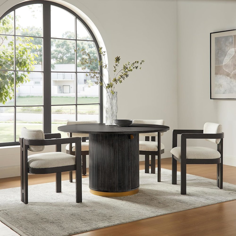 Tappelle Mid-Century Modern Fully Assembled Dining Arm Chairs, Set of 2, Black. Picture 2