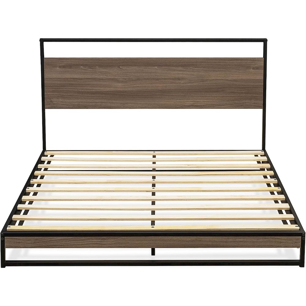 Wilson Queen Frame with 3 Supporting Legs - High-class Bed Frame in Powder Coating Black Color and Weathered Wood Laminate. Picture 6