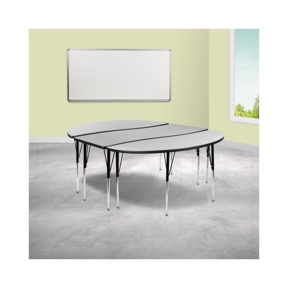 3 Piece 86" Oval Wave Flexible Grey Thermal Laminate Activity Table Set - Standard Height Adjustable Legs. Picture 2