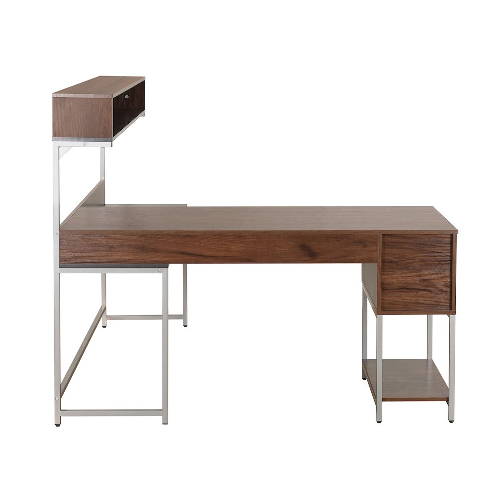 Techni Mobili L-Shape Desk with Hutch and Storage, Walnut. Picture 7