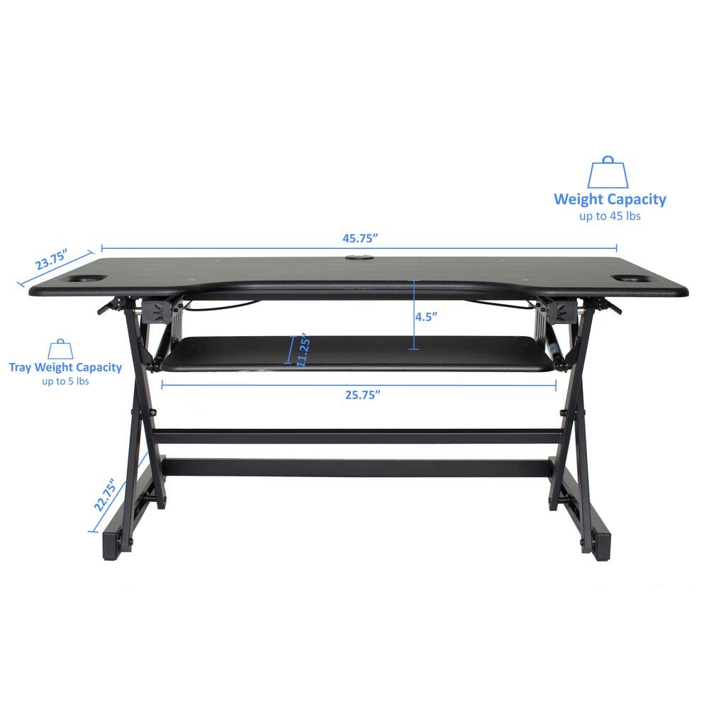 Rocelco 46" Large Height Adjustable Standing Desk Converter with Triple Monitor Mount BUNDLE - Quick Sit Stand Up Computer Workstation Riser - Retractable Keyboard Tray - Black. Picture 6