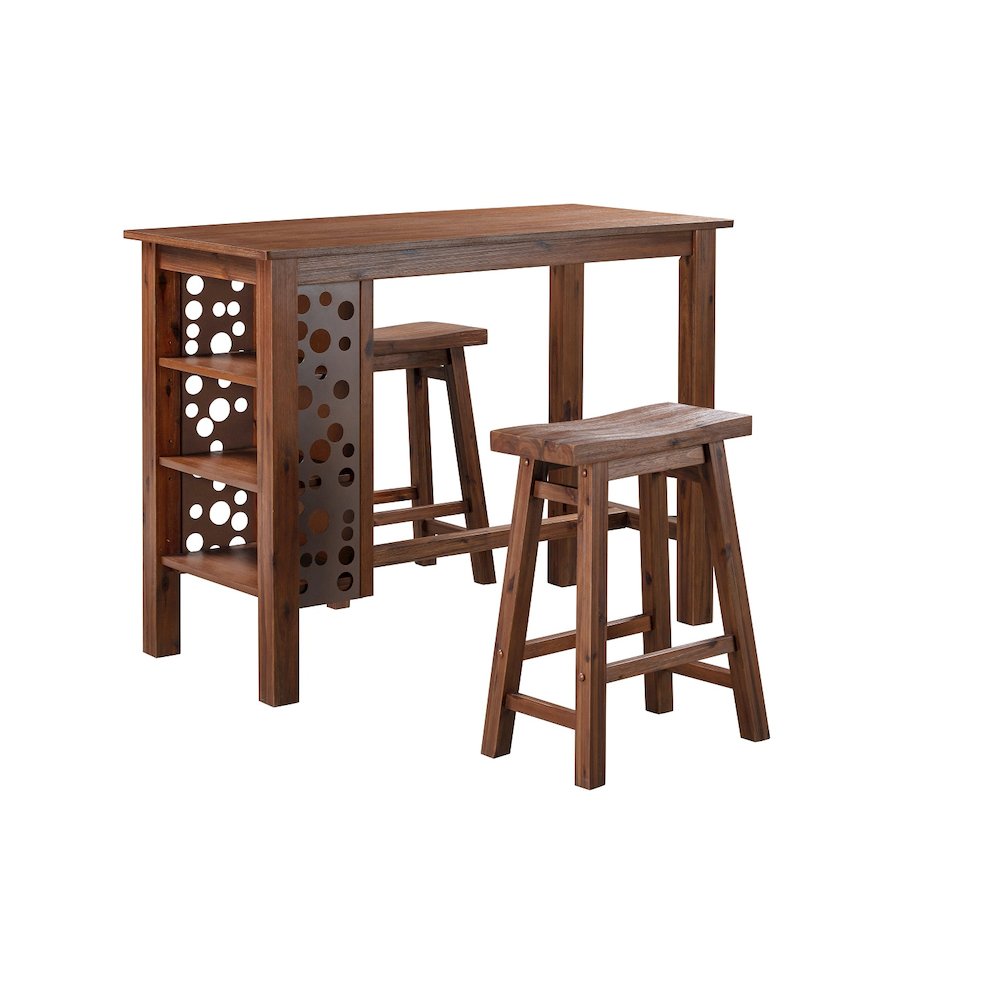 Brittany 3pc Rectangular Bar Table Set - Chestnut Wire-Brush. Picture 2