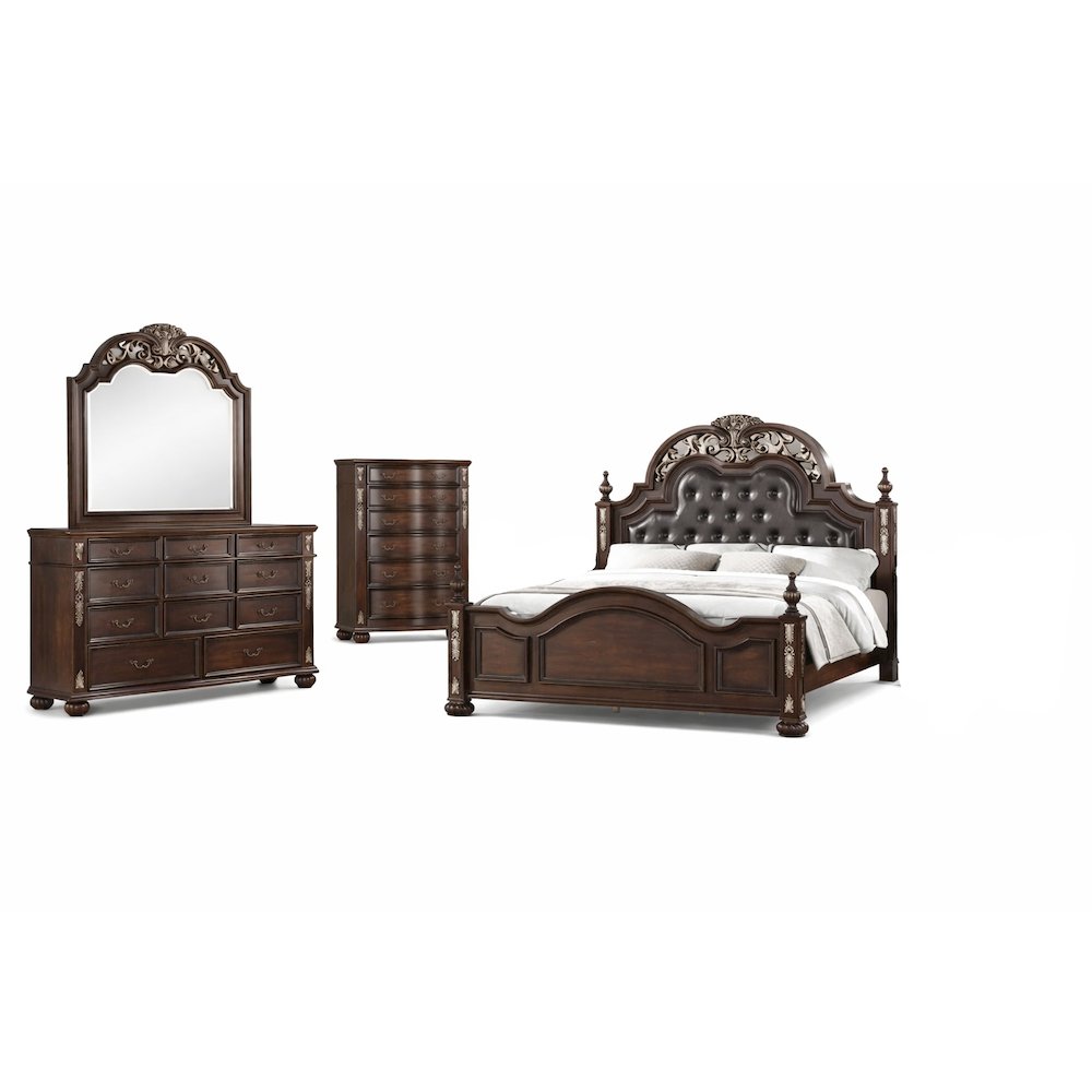 Maximus 4-PC King Wood Bedroom Set with Chest in Madeira Brown. Picture 1