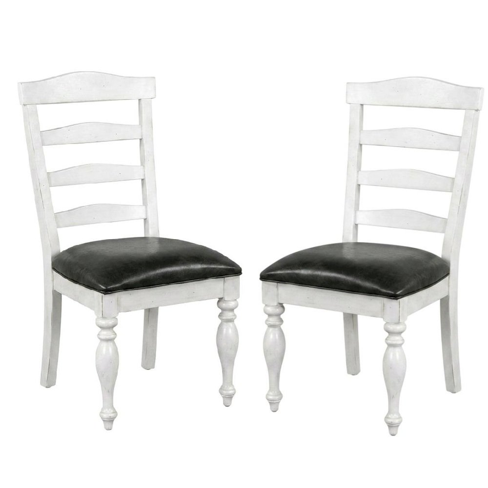White Ladderback Dining Chairs Set of 2 with Farmhouse Style. Picture 1