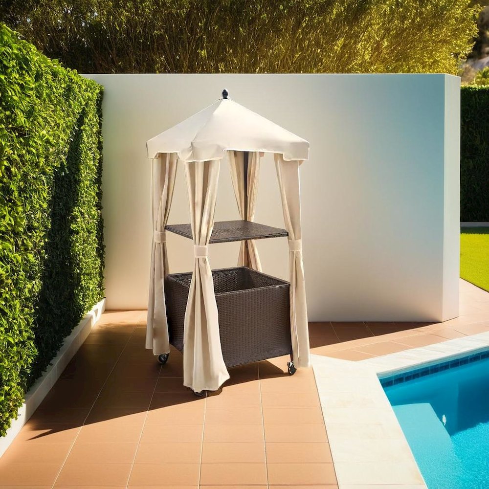 Stylish Beige Outdoor Wicker Towel Valet with Weather-Resistant Features. Picture 5