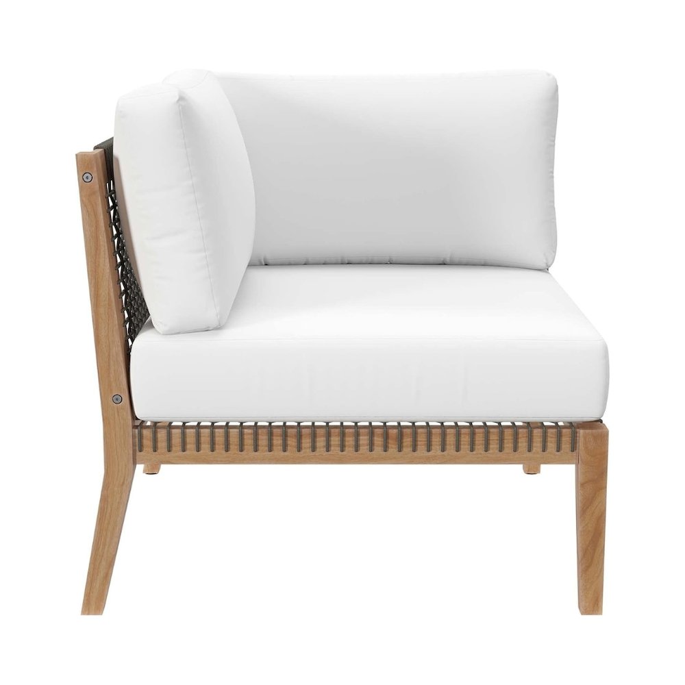 Outdoor Patio Teak Wood Corner Lounge Chair With Cushioned Seat. Picture 4