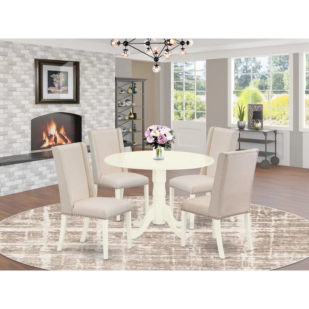 Dining Room Set Linen White, DLFL5-WHI-01. Picture 9