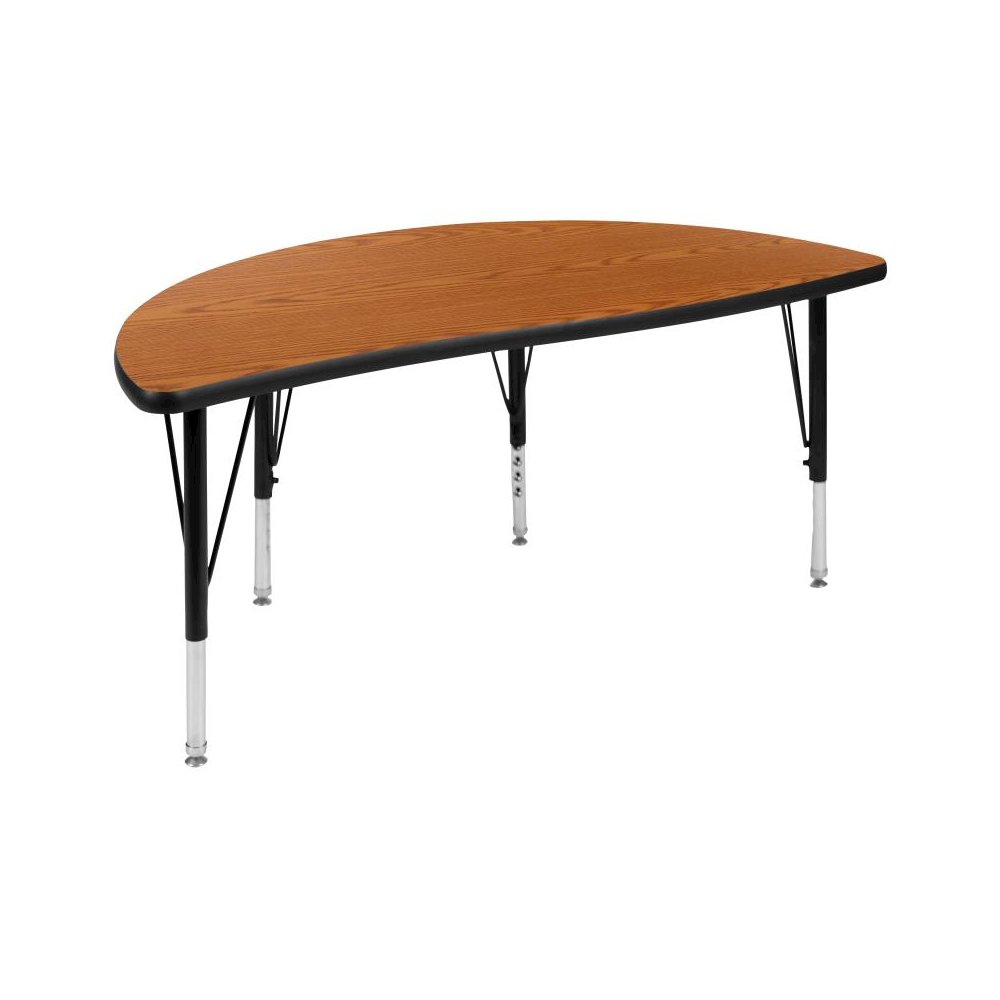 47.5" Half Circle Wave Flexible Collaborative Oak Thermal Laminate Activity Table - Height Adjustable Short Legs. Picture 1