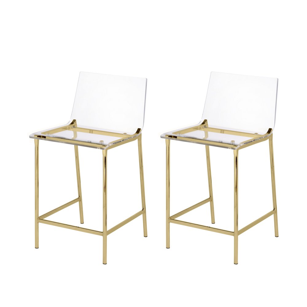 Gold Lucite Acrylic Tall Counter Glam Stool Set of 2. Picture 1
