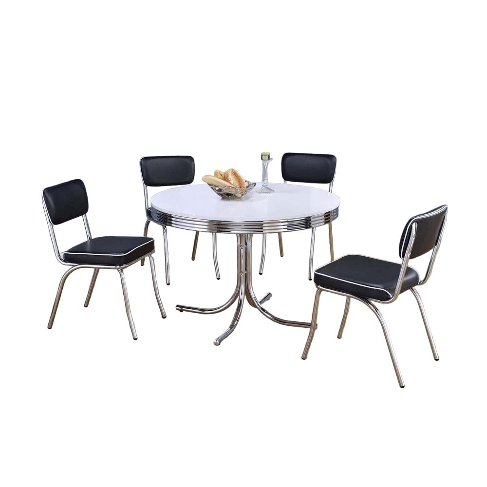 Sleek Round Dining Set Featuring 5 Pieces in Glossy White and Black Finish. Picture 1