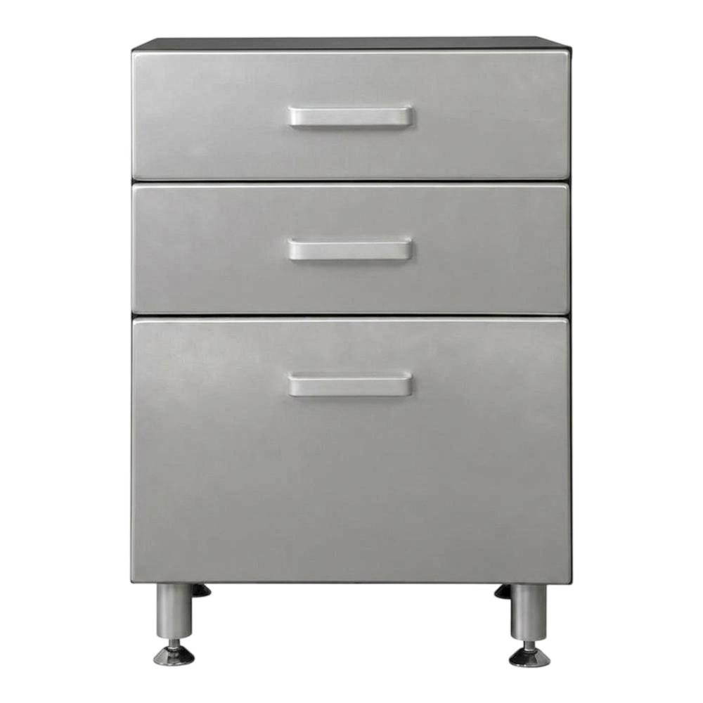 Vinyl Laminate Three-Drawer Storage Cabinet with Metal Accents for Garage. Picture 3