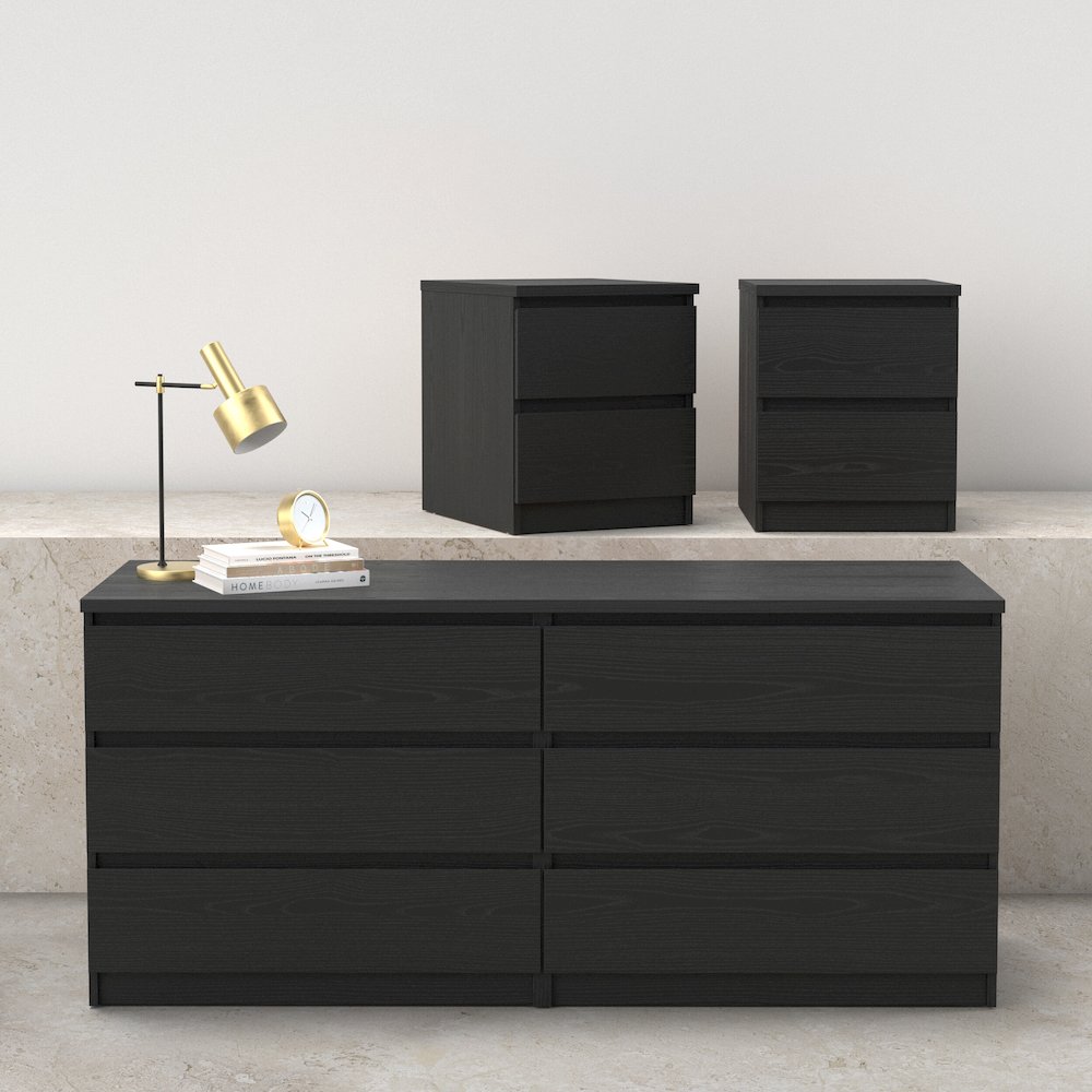 3-Piece Bedroom Set - 6 Drawer Double Dresser And Nightstand Set Of 2. Picture 3