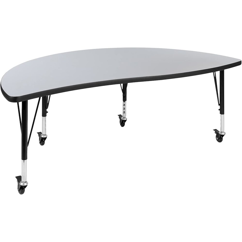 Mobile 60" Half Circle Wave Flexible Collaborative Grey Thermal Laminate Activity Table - Height Adjustable Short Legs. Picture 1