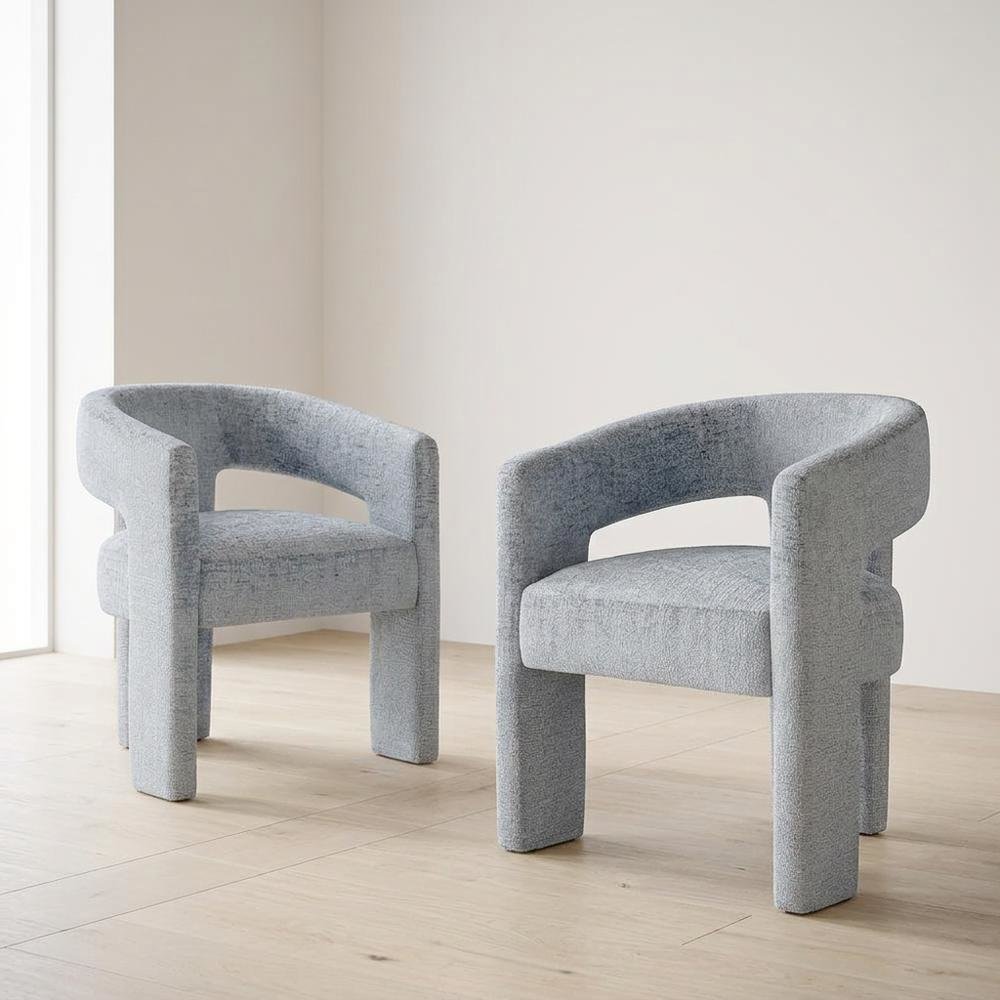 Jacquard Modern Accent Armchair, Sculptural Frame, Blue, Set of 2. Picture 3