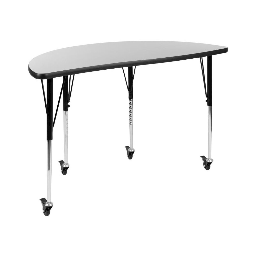 Mobile 47.5" Half Circle Wave Flexible Collaborative Grey Thermal Laminate Activity Table - Standard Height Adjustable Legs. Picture 1