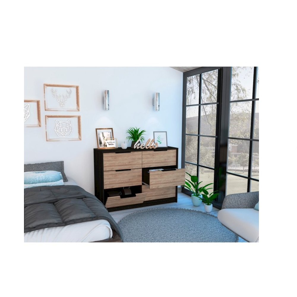 Kaia Four Drawer Double Dresser Black / Pine MDF. Picture 3
