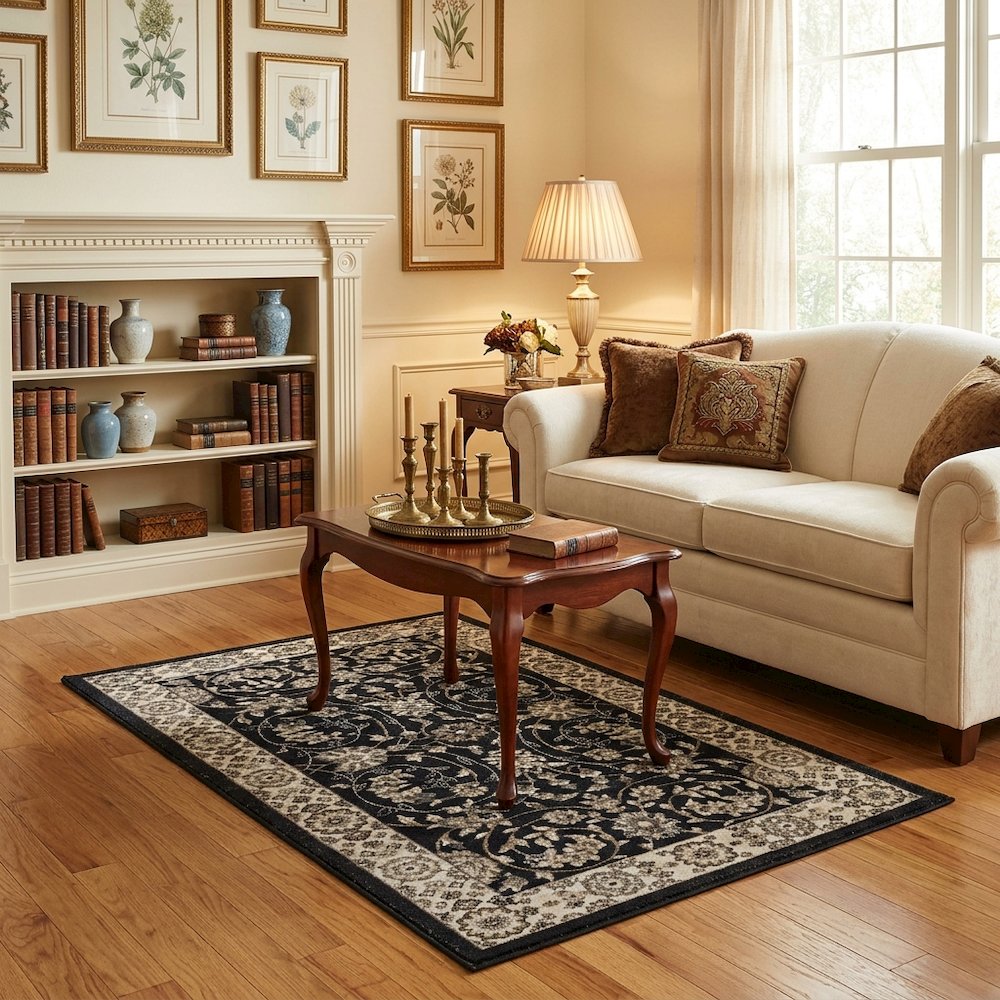 Anthracite and Cream Area Rug with Power Loomed Polypropylene Pile, Jute Backing. Picture 2