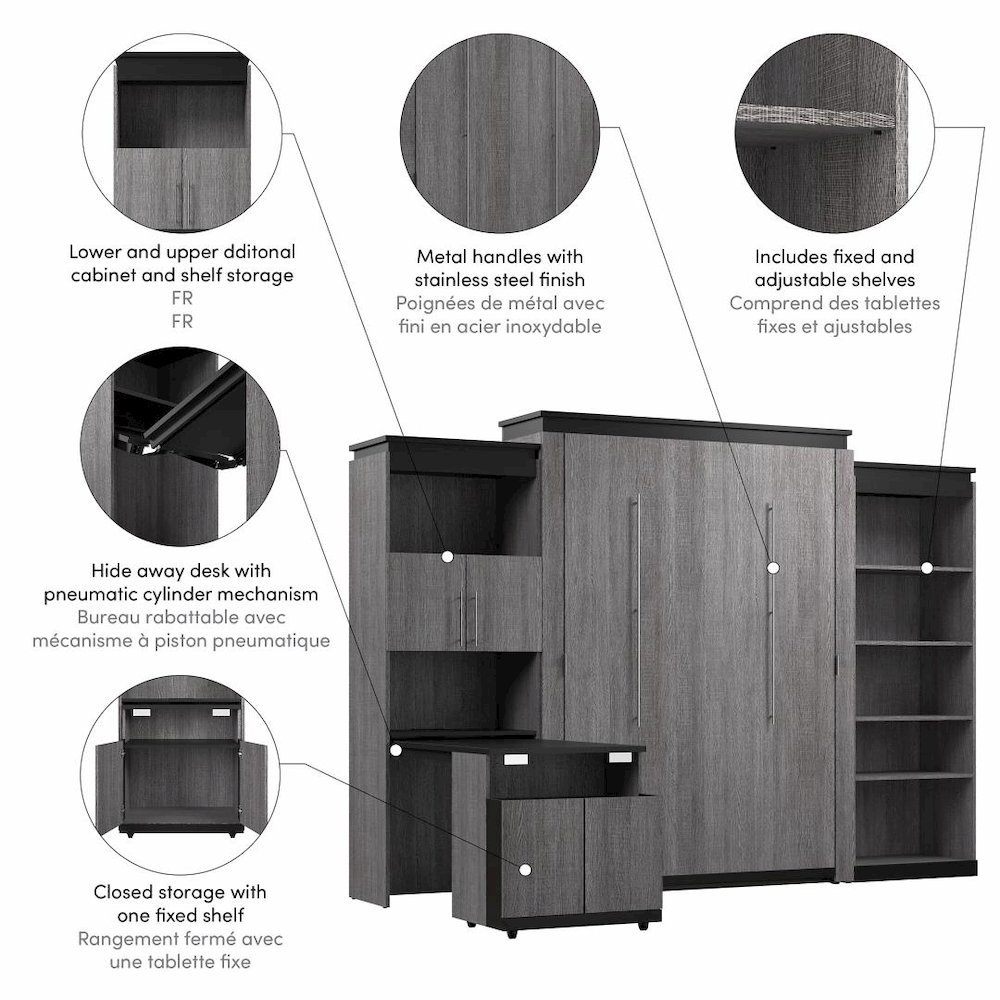 Queen Murphy Bed with Shelves and Storage Cabinet with Fold-Out Desk (126W). Picture 12