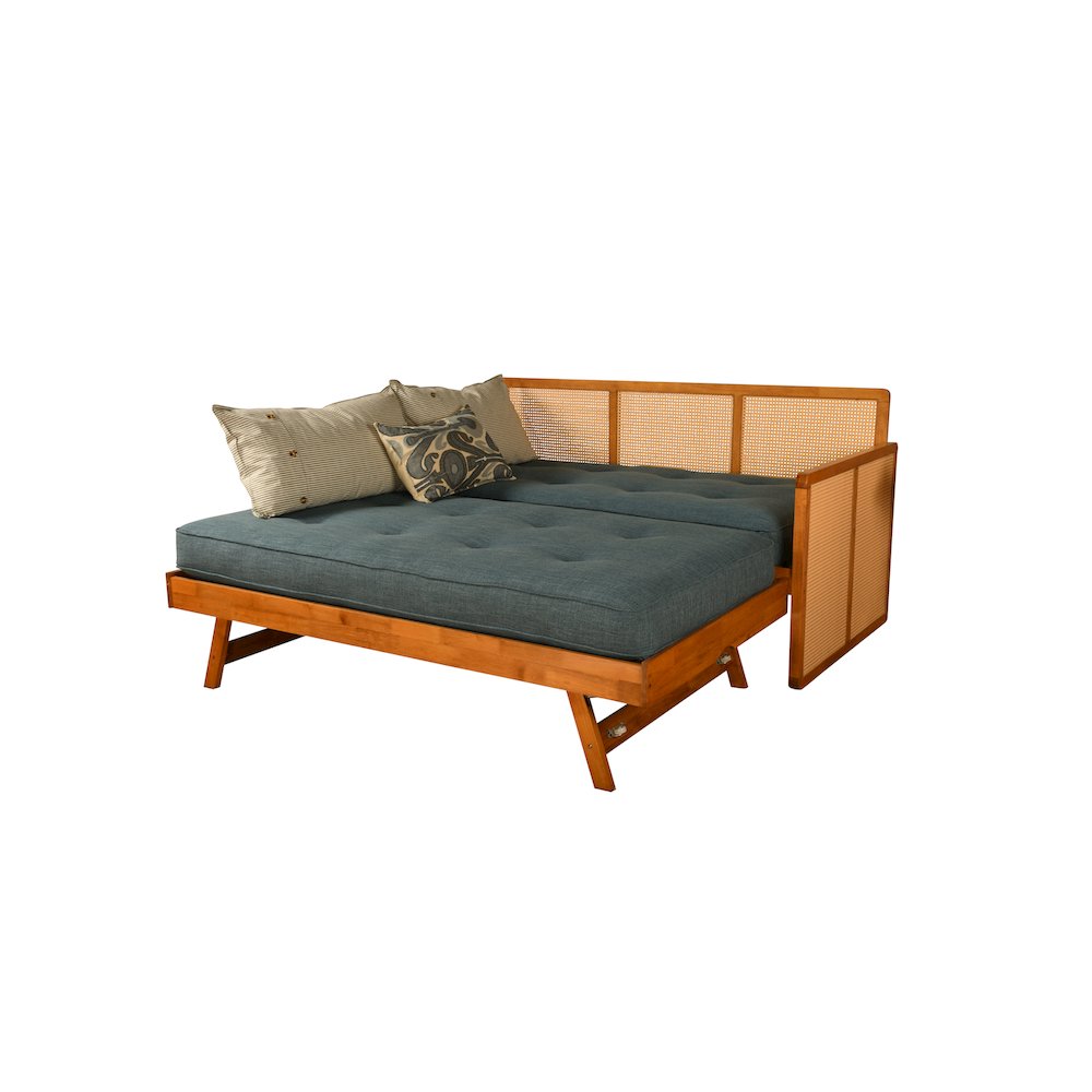 Abaco Daybed-Pop Up-Honey Finish-Linen Aqua Mattresses. Picture 2