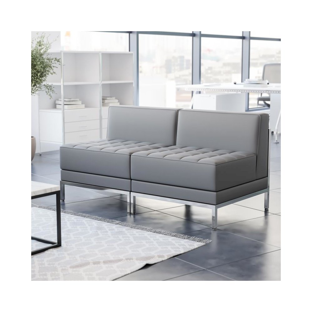 HERCULES Imagination Series 2 Piece Gray LeatherSoft Waiting Room Lounge Set - Reception Bench. Picture 2
