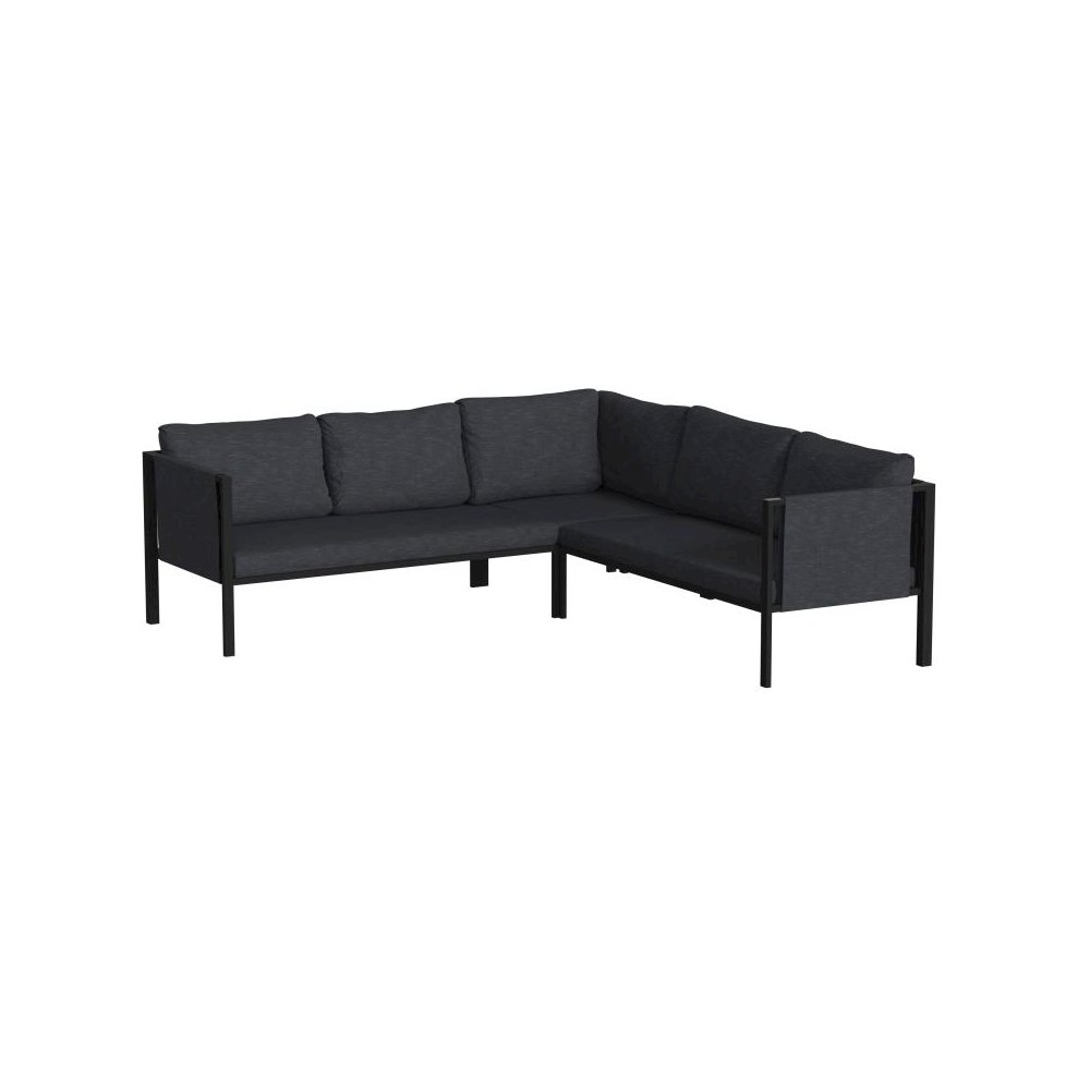 Indoor/Outdoor Sectional with Cushions - Modern Steel Framed Chair with Dual Storage Pockets, Black with Charcoal Cushions. Picture 1