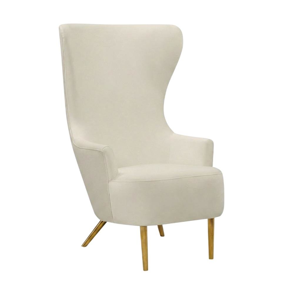 Cream Wingback Armchair with Padded Upholstery and Stylish Design. Picture 3