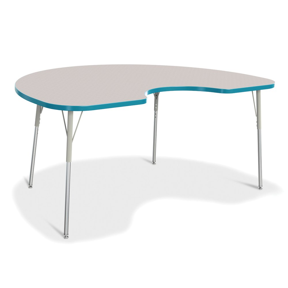 Jonti-Craft Berries Adult Height Prism Color Edge Kidney Table - Laminated Kidney-shaped, Teal Top - Four Leg Base - 4 Legs - Adjustable Height - 24" to 31" Adjustment - 72" Table Top Length x 48" Tab. Picture 1