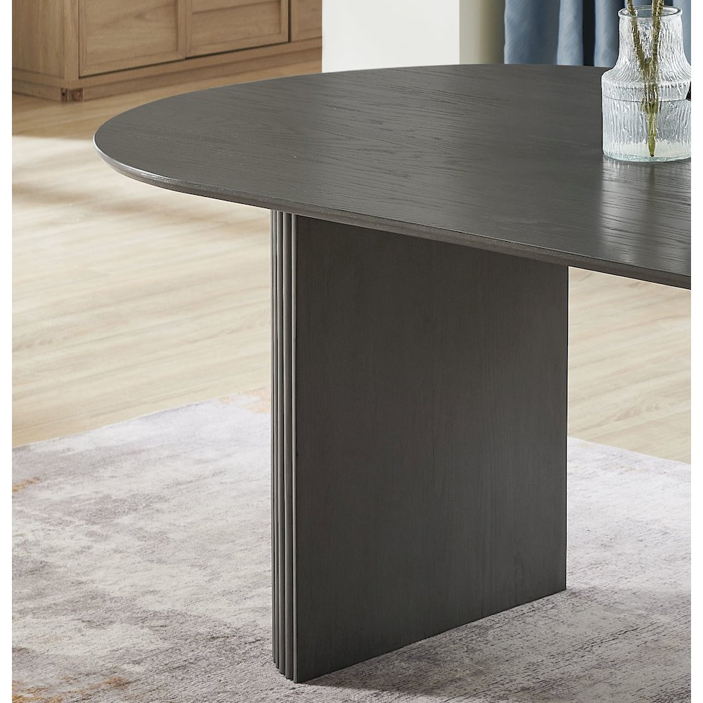 Valencia 80" Oval Gray Oak Finish Dining Table with Dual Pedestal Base – Seats 6. Picture 3