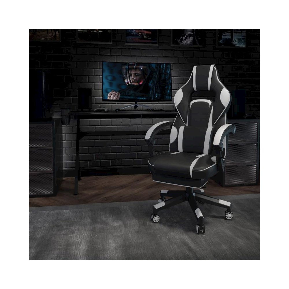 X40 Gaming Chair Racing Ergonomic Computer Chair with Fully Reclining Back/Arms, Slide-Out Footrest, Massaging Lumbar - White. Picture 2